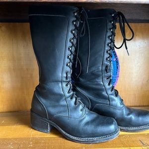 Frye Authentic Black Leather Women’s Boots Size 7.5 Lace Up.